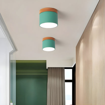 LED-Deckenleuchte in zylindrischer Form – Warmes Licht im Vintage-Industriedesign | Mit dekorativem Holzelement