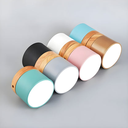 LED-Deckenleuchte in zylindrischer Form – Warmes Licht im Vintage-Industriedesign | Mit dekorativem Holzelement