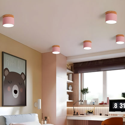 LED-Deckenleuchte in zylindrischer Form – Warmes Licht im Vintage-Industriedesign | Mit dekorativem Holzelement