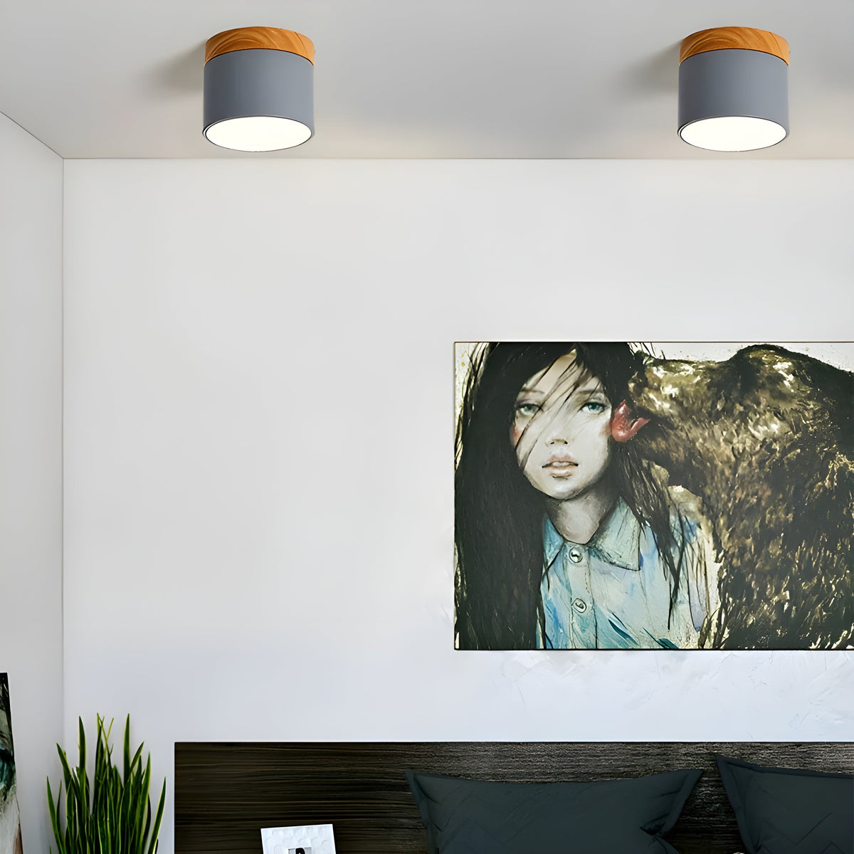 LED-Deckenleuchte in zylindrischer Form – Warmes Licht im Vintage-Industriedesign | Mit dekorativem Holzelement