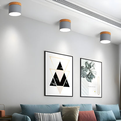 LED-Deckenleuchte in zylindrischer Form – Warmes Licht im Vintage-Industriedesign | Mit dekorativem Holzelement