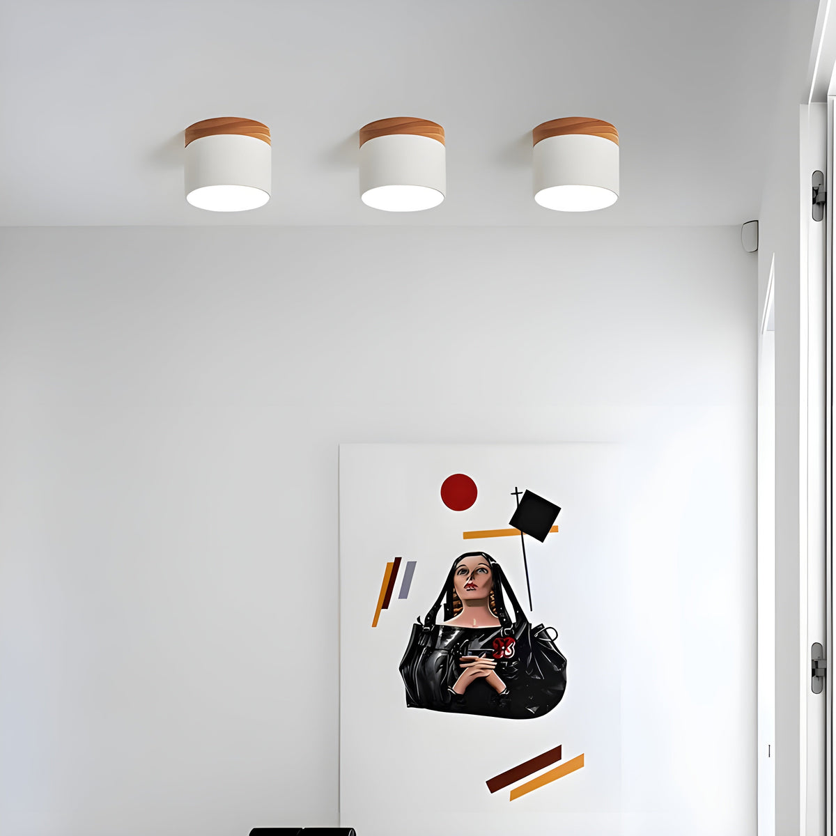 LED-Deckenleuchte in zylindrischer Form – Warmes Licht im Vintage-Industriedesign | Mit dekorativem Holzelement
