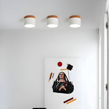 LED-Deckenleuchte in zylindrischer Form – Warmes Licht im Vintage-Industriedesign | Mit dekorativem Holzelement
