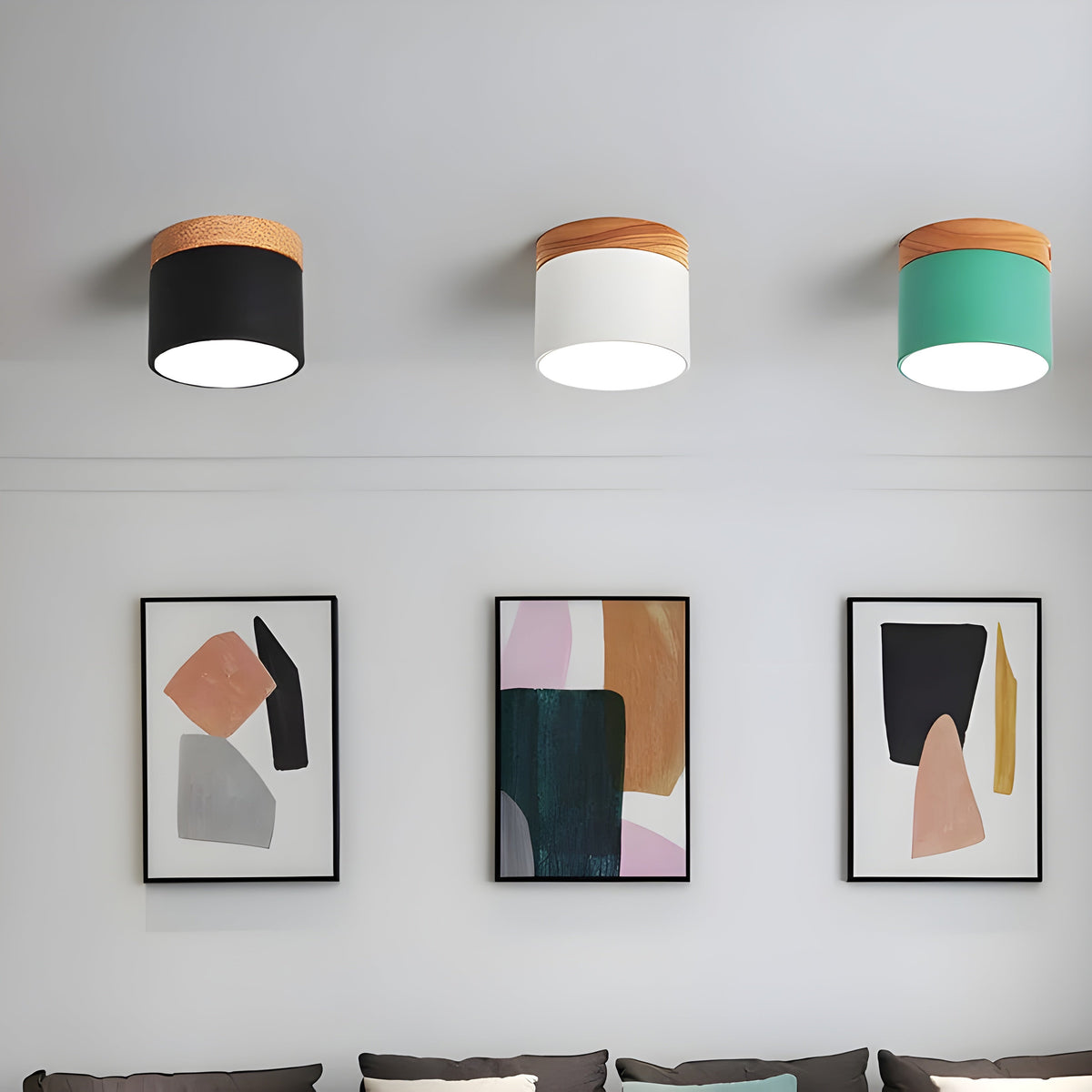 LED-Deckenleuchte in zylindrischer Form – Warmes Licht im Vintage-Industriedesign | Mit dekorativem Holzelement