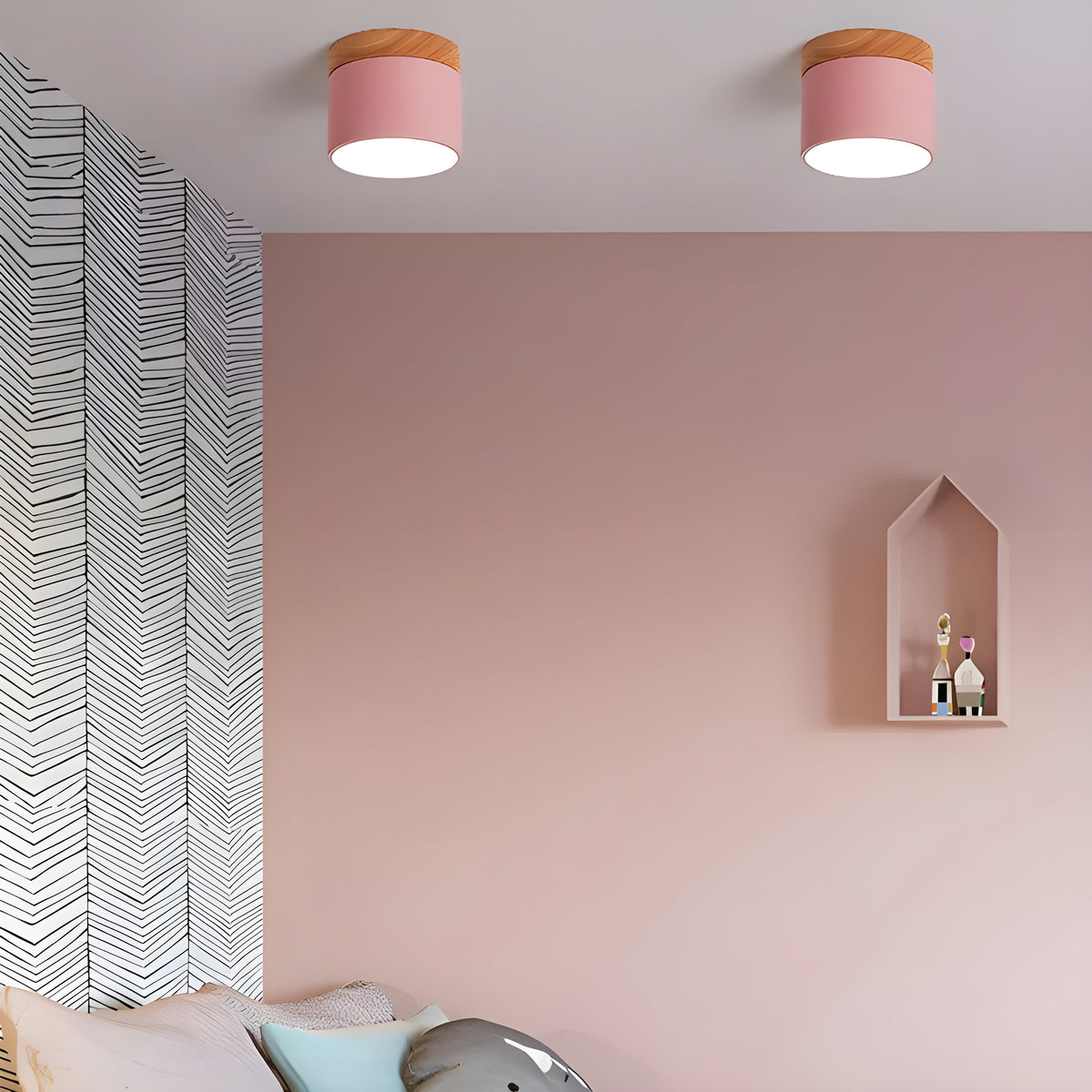 LED-Deckenleuchte in zylindrischer Form – Warmes Licht im Vintage-Industriedesign | Mit dekorativem Holzelement