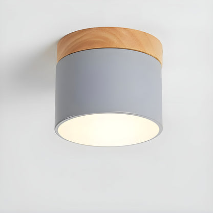 LED-Deckenleuchte in zylindrischer Form – Warmes Licht im Vintage-Industriedesign | Mit dekorativem Holzelement