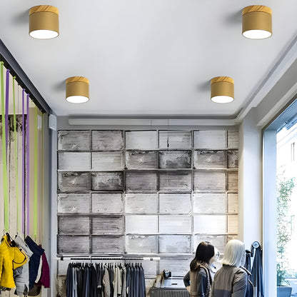 LED-Deckenleuchte in zylindrischer Form – Warmes Licht im Vintage-Industriedesign | Mit dekorativem Holzelement