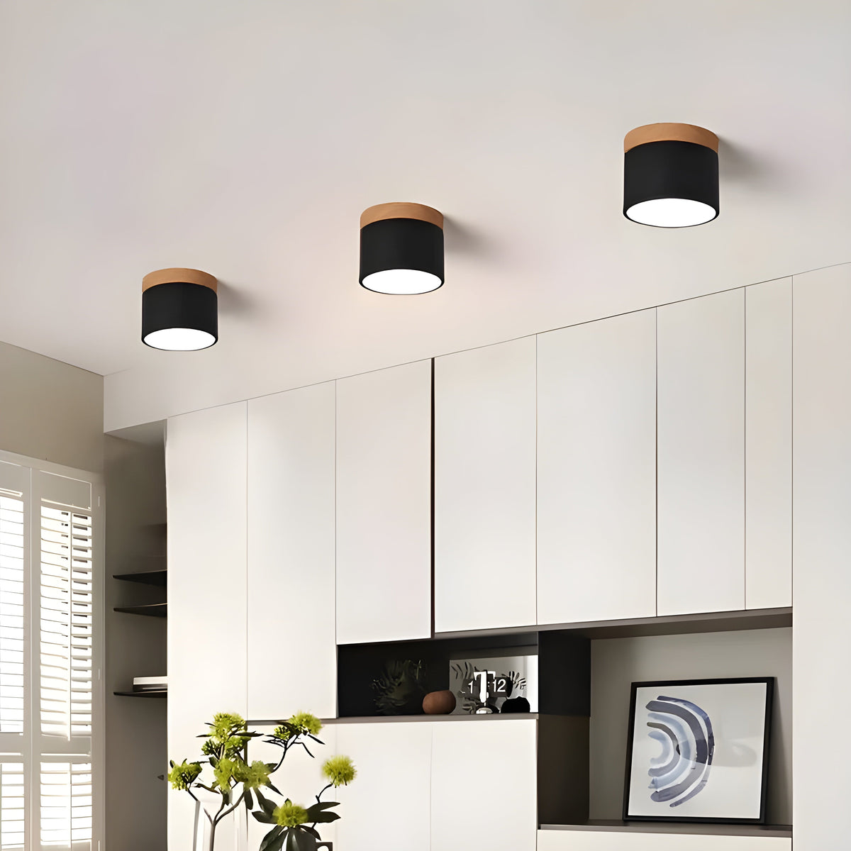 LED-Deckenleuchte in zylindrischer Form – Warmes Licht im Vintage-Industriedesign | Mit dekorativem Holzelement
