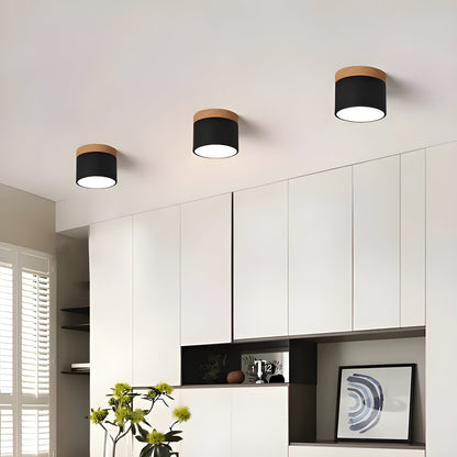 LED-Deckenleuchte in zylindrischer Form – Warmes Licht im Vintage-Industriedesign | Mit dekorativem Holzelement