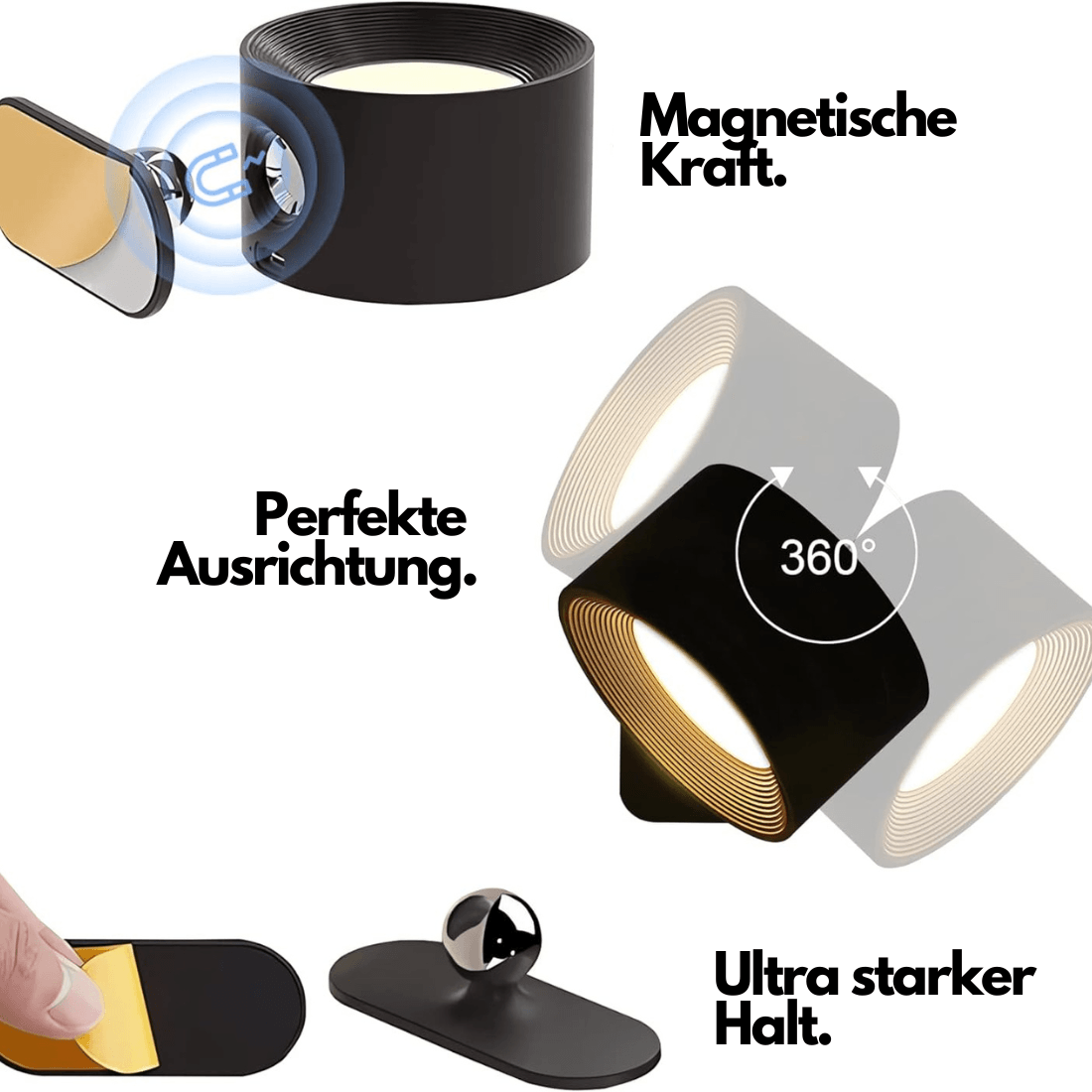 360° kabellose wiederaufladbare Wandleuchte | Vielseitige LED-Beleuchtungslösung