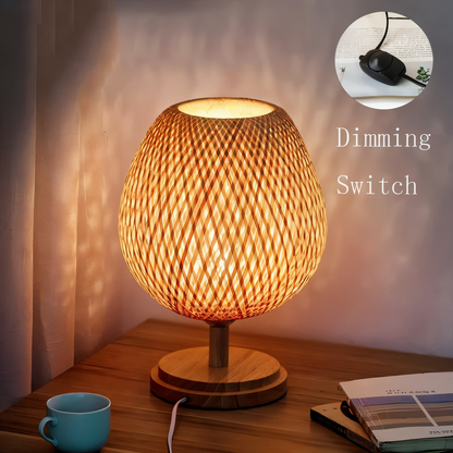 NatureHue Vintage Bambus Tischlampe Kreative Geflochtene Rattan Schreibtischlampe