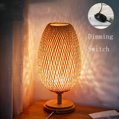 NatureHue Vintage Bambus Tischlampe Kreative Geflochtene Rattan Schreibtischlampe