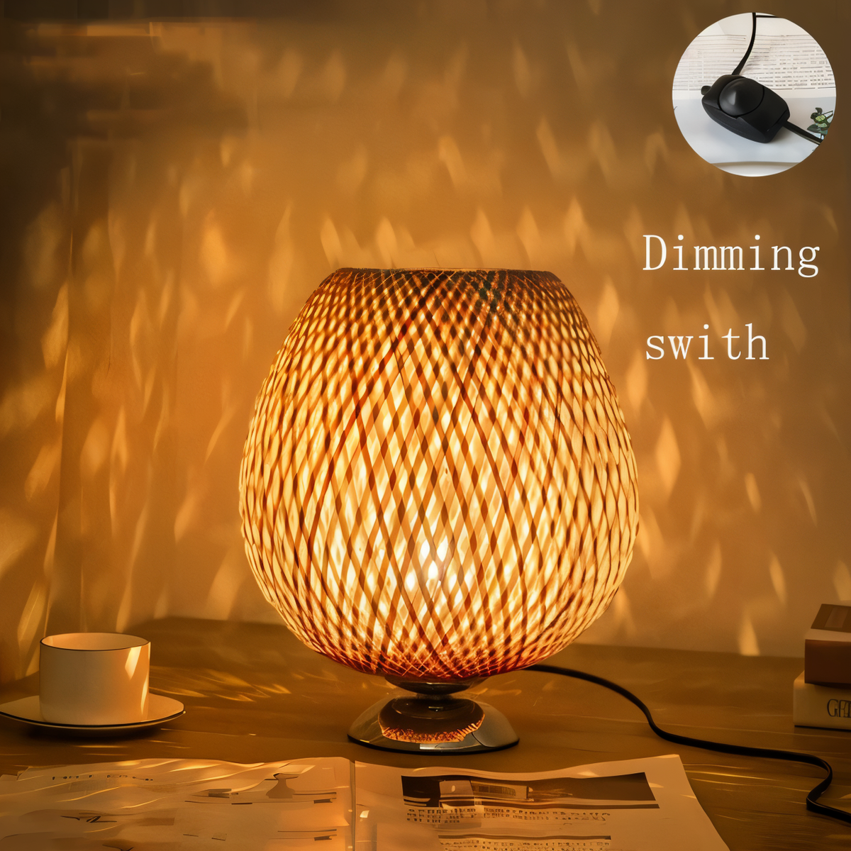 NatureHue Vintage Bambus Tischlampe Kreative Geflochtene Rattan Schreibtischlampe