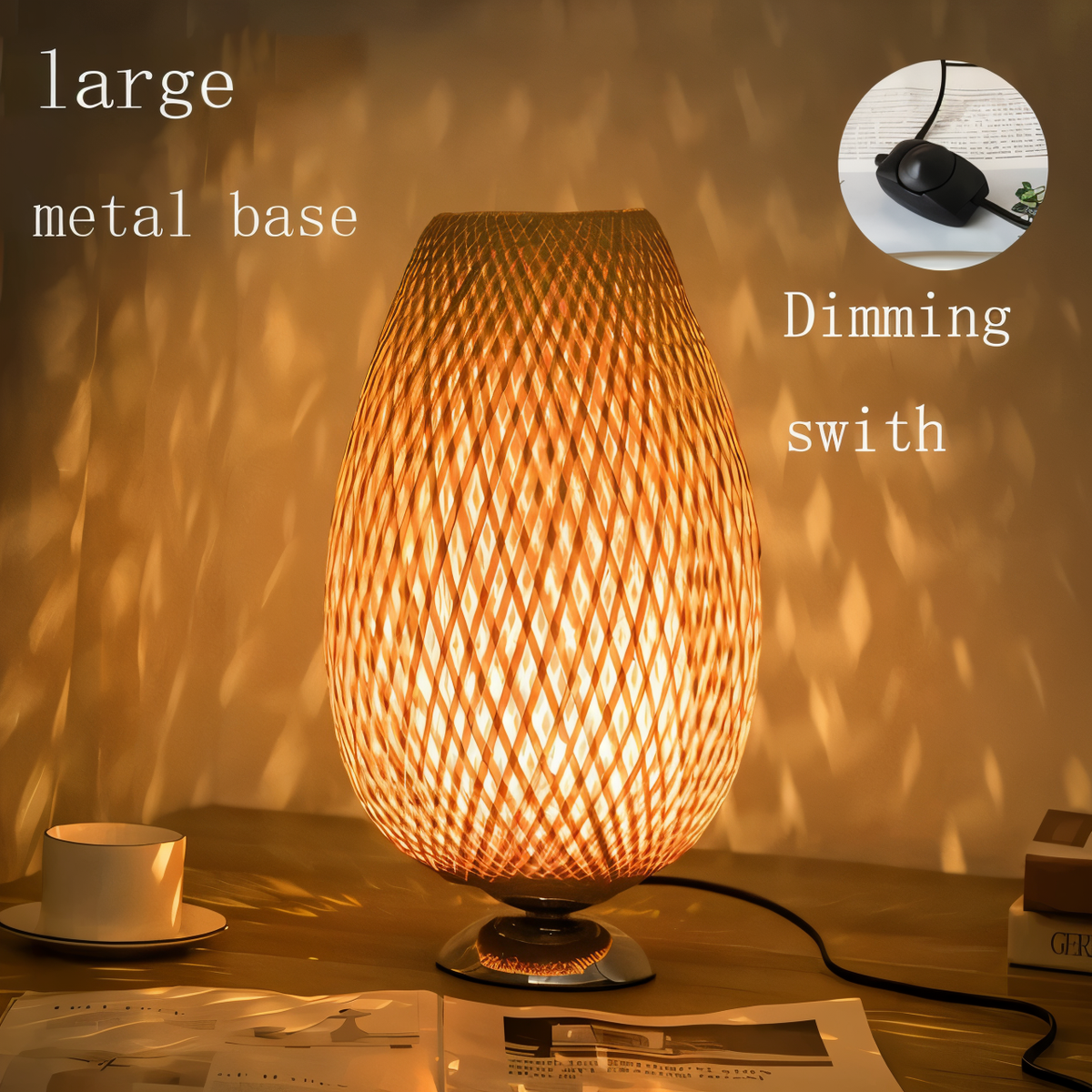 NatureHue Vintage Bambus Tischlampe Kreative Geflochtene Rattan Schreibtischlampe