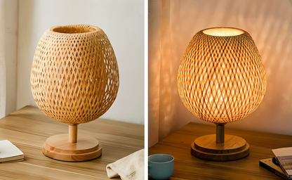 NatureHue Vintage Bambus Tischlampe Kreative Geflochtene Rattan Schreibtischlampe