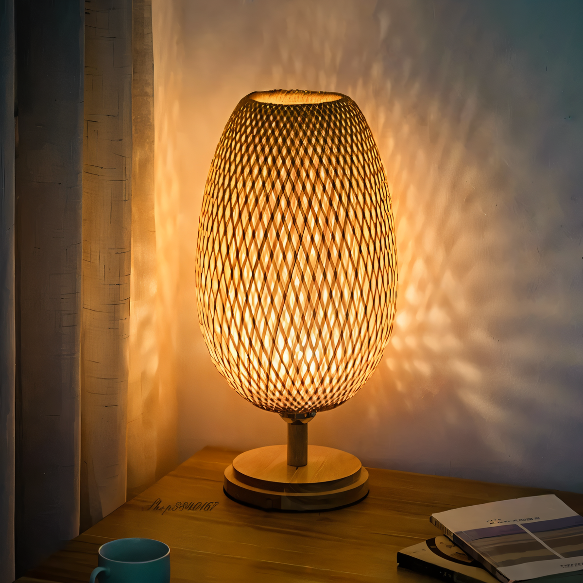 NatureHue Vintage Bambus Tischlampe Kreative Geflochtene Rattan Schreibtischlampe