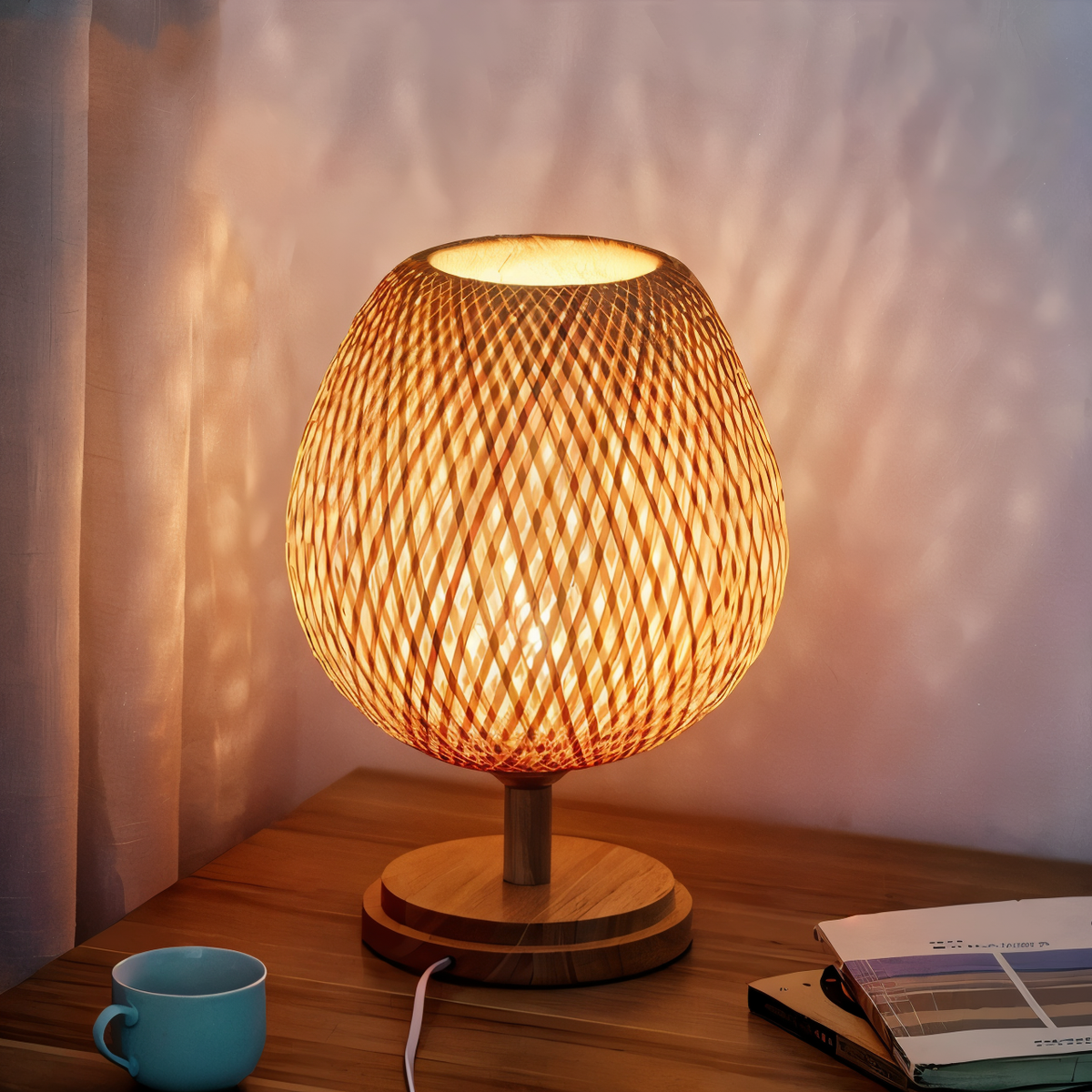 NatureHue Vintage Bambus Tischlampe Kreative Geflochtene Rattan Schreibtischlampe