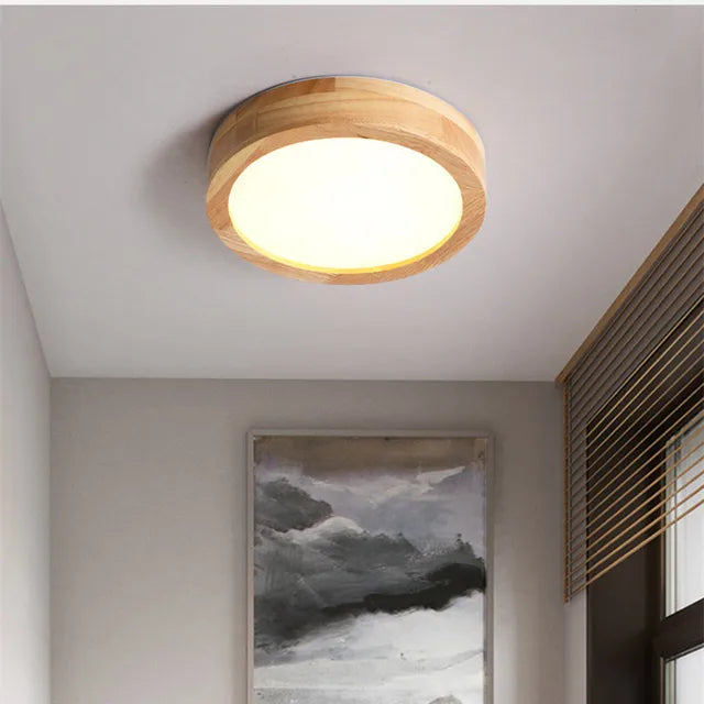 Runde massive Holz-Deckenlampe – Skandinavische Lampe für Wohnzimmer und Flur
