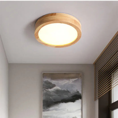 Runde massive Holz-Deckenlampe – Skandinavische Lampe für Wohnzimmer und Flur
