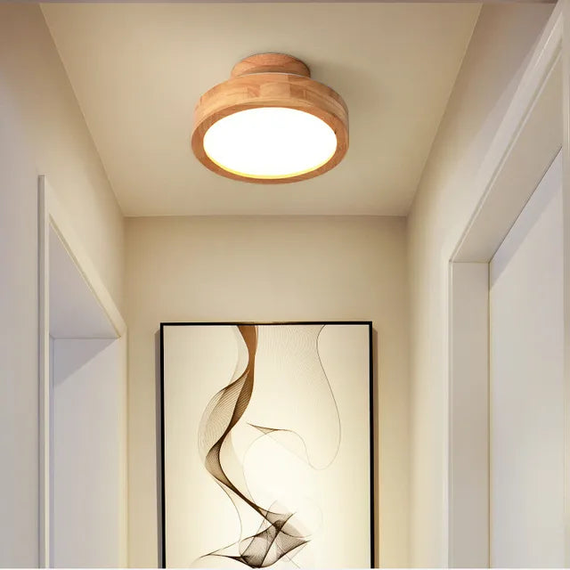 Runde massive Holz-Deckenlampe – Skandinavische Lampe für Wohnzimmer und Flur