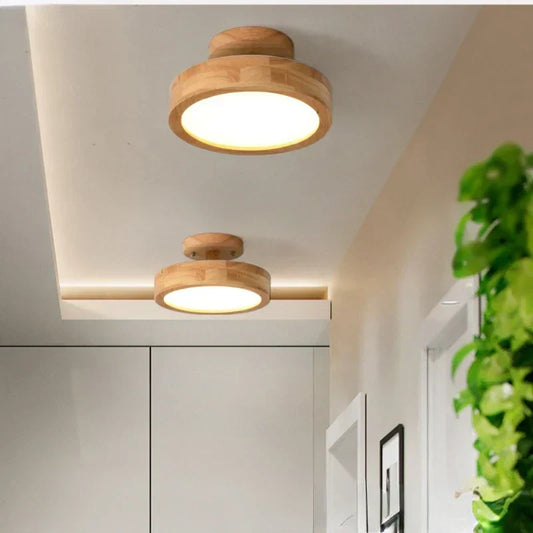 Runde massive Holz-Deckenlampe – Skandinavische Lampe für Wohnzimmer und Flur
