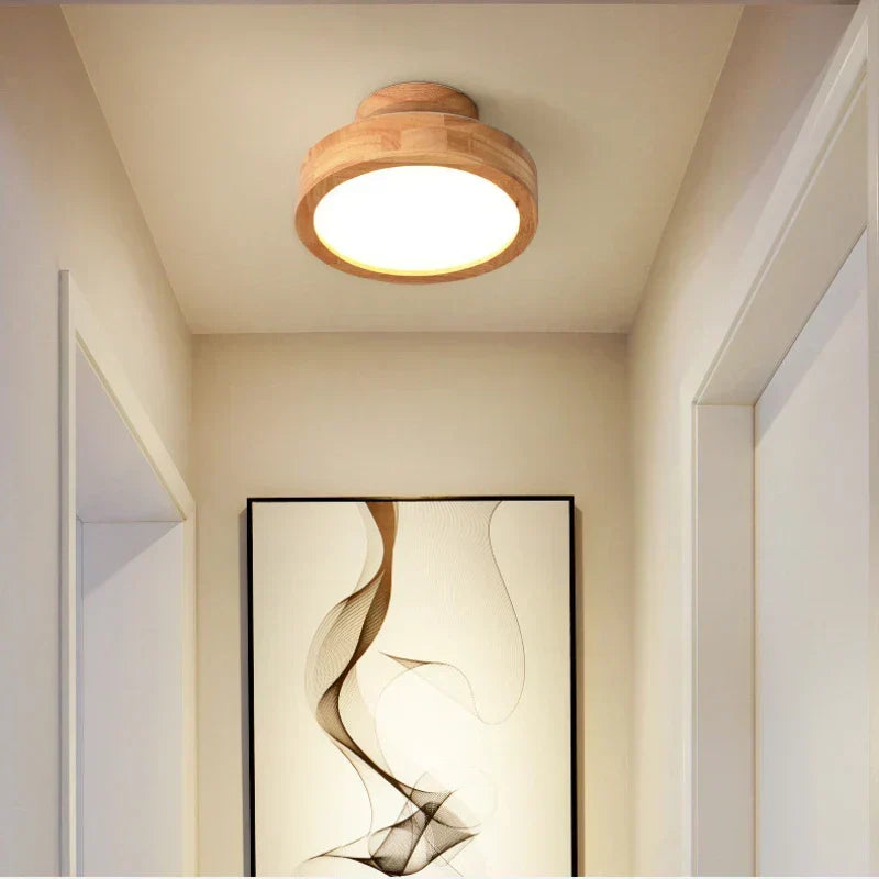 Runde massive Holz-Deckenlampe – Skandinavische Lampe für Wohnzimmer und Flur