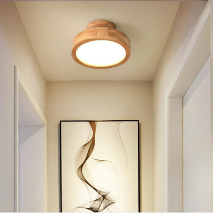 Runde massive Holz-Deckenlampe – Skandinavische Lampe für Wohnzimmer und Flur