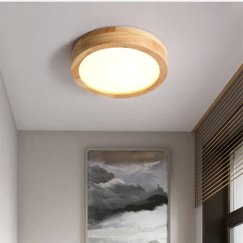 Runde massive Holz-Deckenlampe – Skandinavische Lampe für Wohnzimmer und Flur