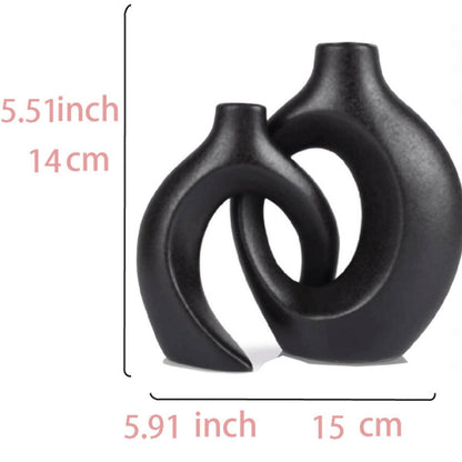 Moderne skulpturale Hohlring-Ceramic Tischvase Set mit minimalistischer asymmetrischer Silhouette