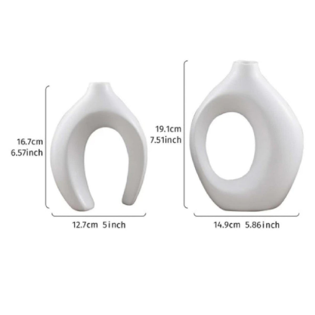 Moderne skulpturale Hohlring-Ceramic Tischvase Set mit minimalistischer asymmetrischer Silhouette