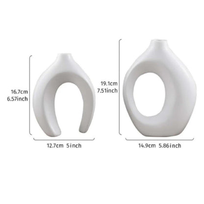 Moderne skulpturale Hohlring-Ceramic Tischvase Set mit minimalistischer asymmetrischer Silhouette