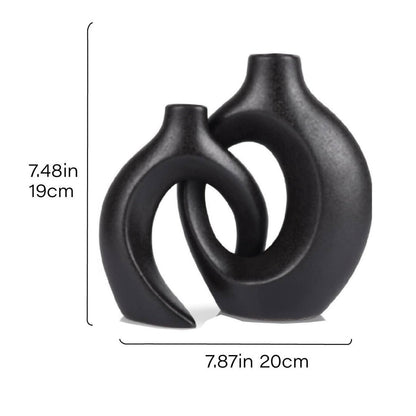 Moderne skulpturale Hohlring-Ceramic Tischvase Set mit minimalistischer asymmetrischer Silhouette