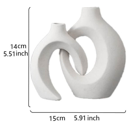 Moderne skulpturale Hohlring-Ceramic Tischvase Set mit minimalistischer asymmetrischer Silhouette