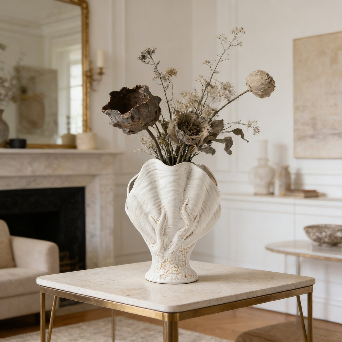 Gravierte glasierte Keramikmuschel Tischvase Skulptur