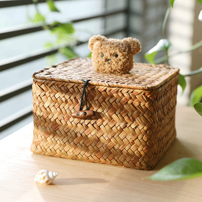 Woven Storage Box with Cute Lid