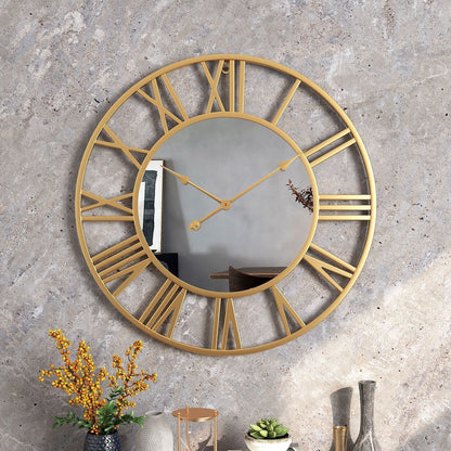 Heim Zeile | Metall Vintage Wanduhr in großer Größe mit Spiegel 39cm