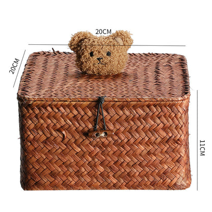 Woven Storage Box with Cute Lid