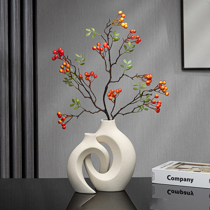 Moderne skulpturale Hohlring-Ceramic Tischvase Set mit minimalistischer asymmetrischer Silhouette