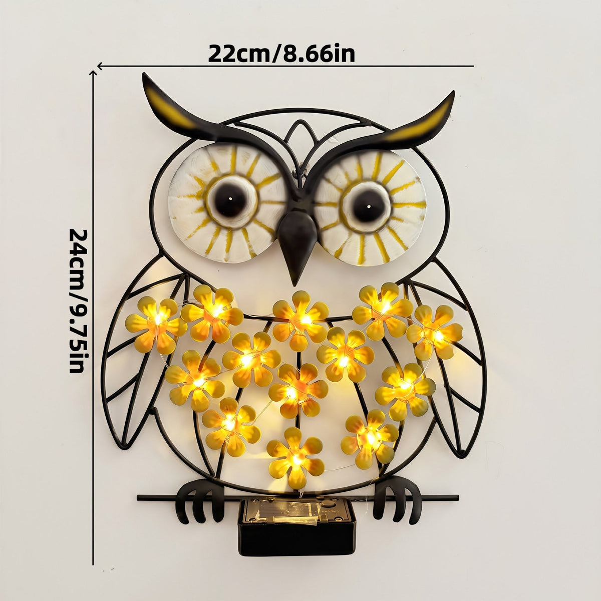 Metall Eule Wandkunst mit solarbetriebenen LED-Blumenlichtern und Eisenrahmen Heim Zeile