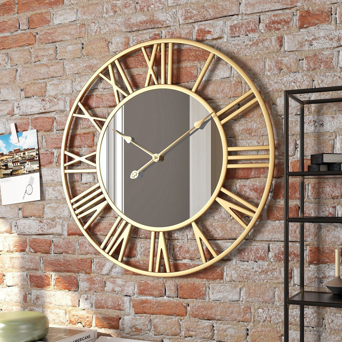 Heim Zeile | Metall Vintage Wanduhr in großer Größe mit Spiegel 39cm