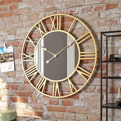 Heim Zeile | Metall Vintage Wanduhr in großer Größe mit Spiegel 39cm