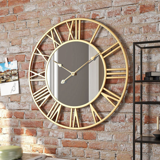 Heim Zeile | Metall Vintage Wanduhr in großer Größe mit Spiegel 39cm