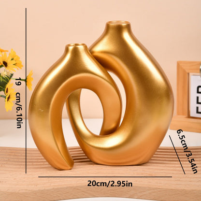 Moderne skulpturale Hohlring-Ceramic Tischvase Set mit minimalistischer asymmetrischer Silhouette