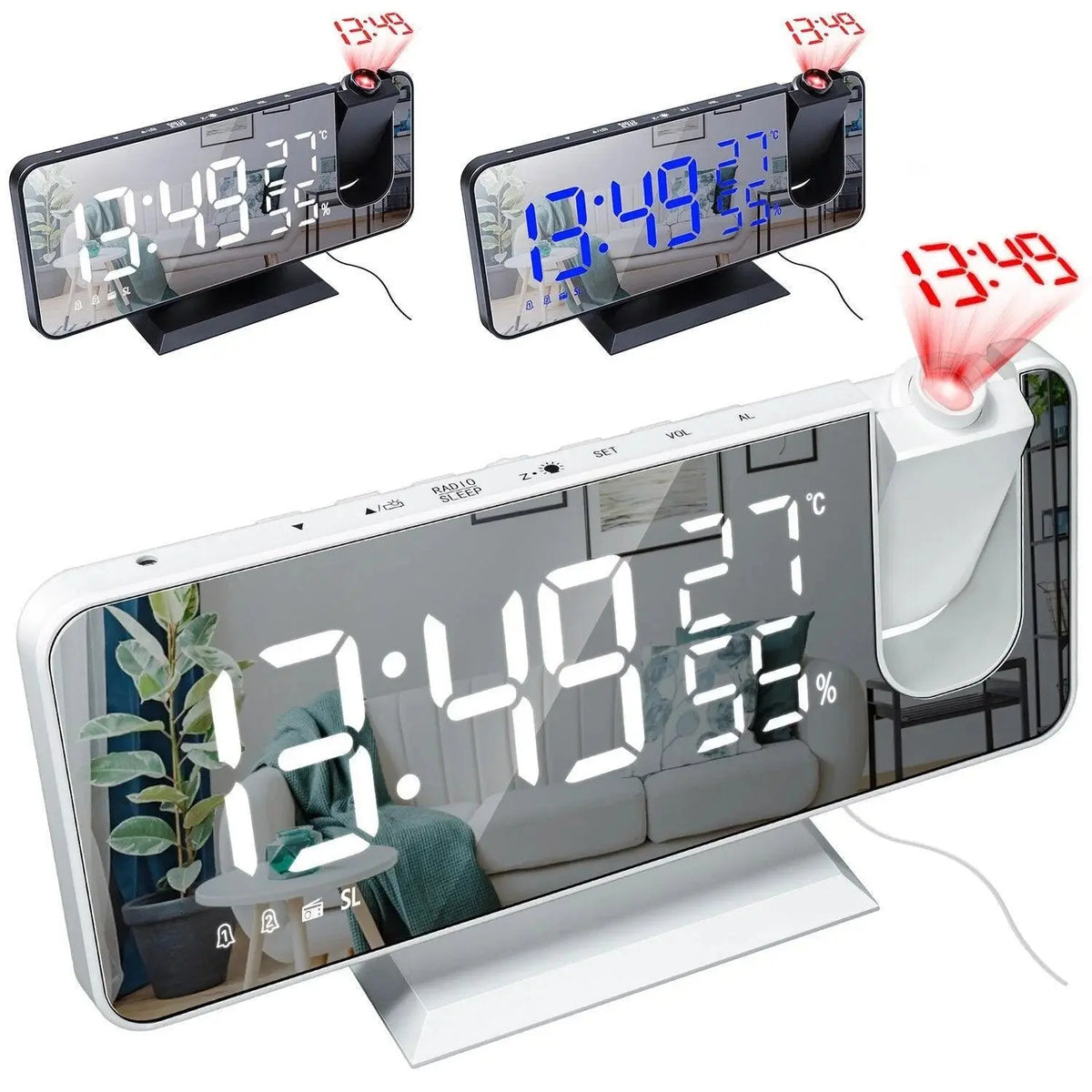 Heim Zeile | Projektionswecker mit Spiegeldisplay und großem LED-Bildschirm
