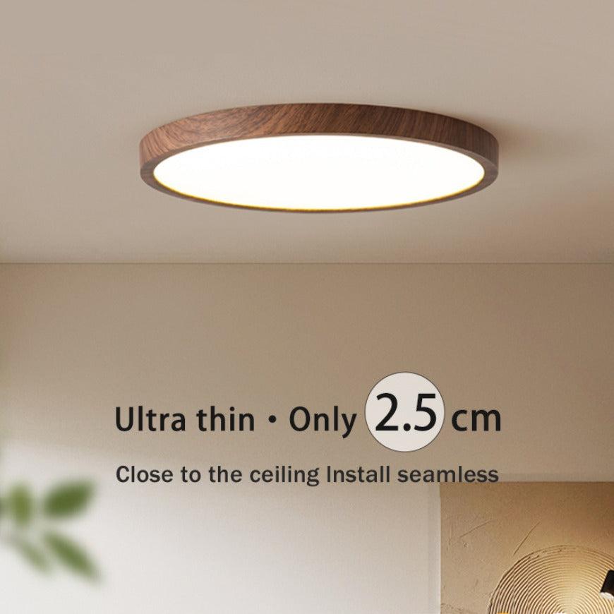 Moderne runde Deckenleuchte mit einstellbarem LED-Licht in warmer Walnussfarbe für Wohnzimmer und Schlafzimmer