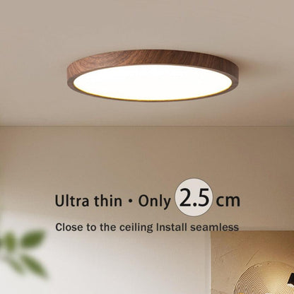 Moderne runde Deckenleuchte mit einstellbarem LED-Licht in warmer Walnussfarbe für Wohnzimmer und Schlafzimmer