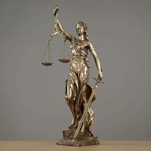 ERMAKOVA europäische antike Bronze griechische Göttin der Gerechtigkeit Statue Fair Angels Harz Skulptur Ornamente Desktop Heimdekoration Geschenk