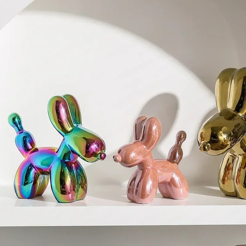 Nordic Ceramic Balloon Dog Sculpture Gold Animal Decoration Statue Living Room Ornaments Creative Desk Ornament Home Decor