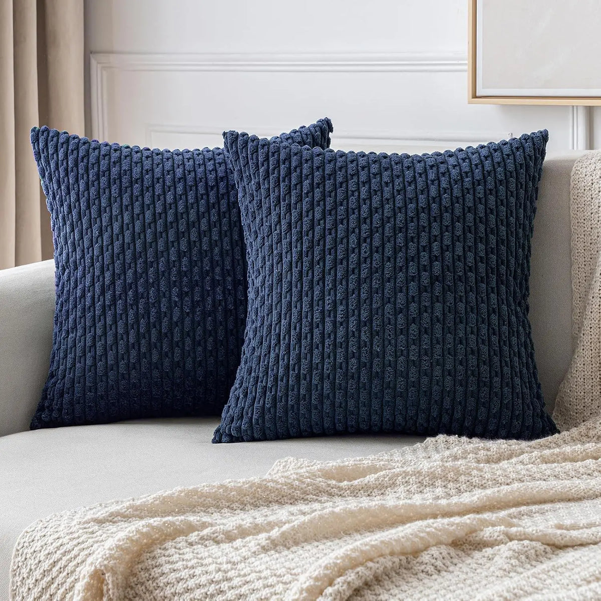 Weiches geripptes Samt Dekorationskissen mit Streifen im Boho-Stil für Sofa und Bett