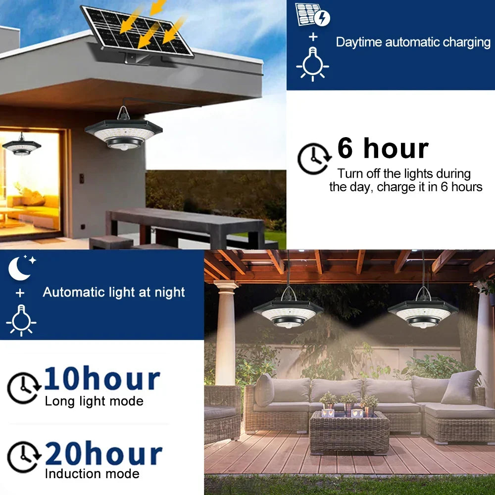 228 LED Solar Deckenleuchte | 360° Lichtwinkel | Mit Fernbedienung & Bewegungssensor | 4400mAh Batterie